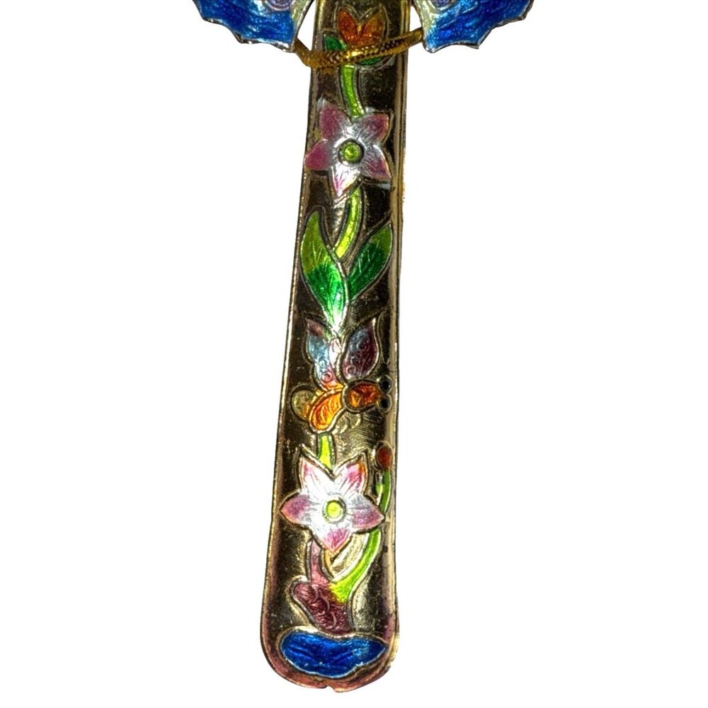Vintage Colorful Cloisonne Butterfly Floral Handheld Magnifying Glass 2.75' - Picture 3 of 7